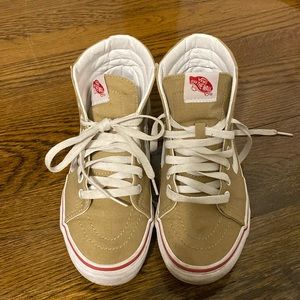 Custom brown/khaki high top vans size women’s 7